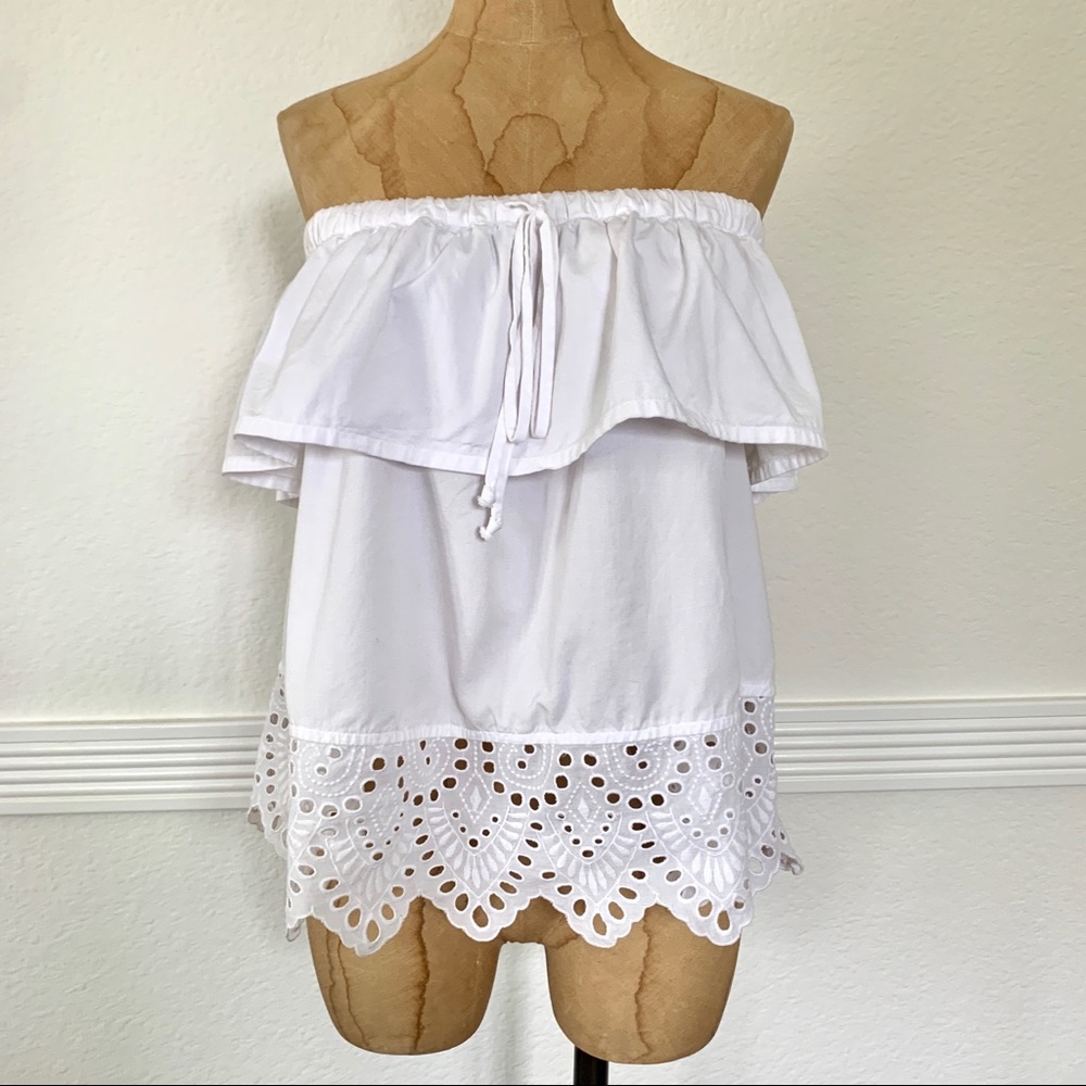 Madewell Balcony Off the Shoulder Eyelet Top White